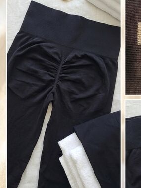 Black Seamless Scrunch Butt Lift Leggins High Waisted Size L (Estimated)